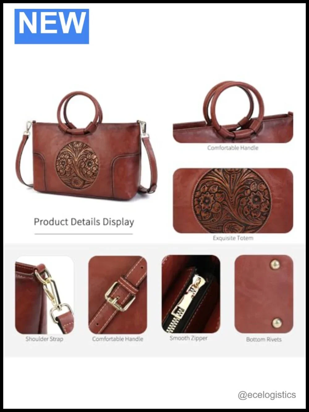 Vintage Satchel Handbag Embossed Totem Faux Leather Shoulder Bag